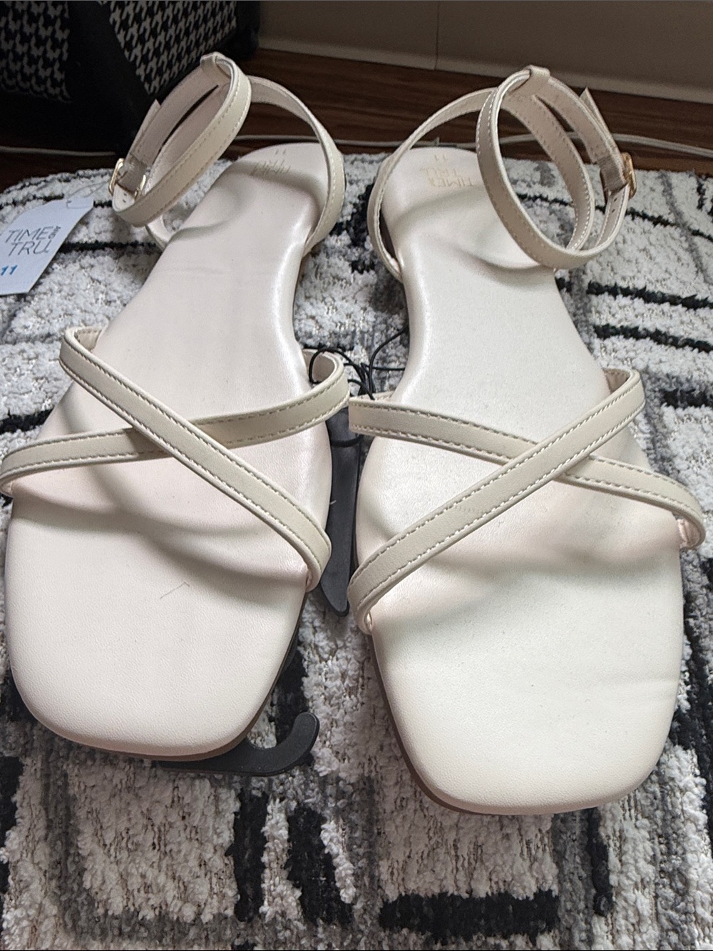 Time and Tru Cream Strappy Ankle‑Buckle Sandals